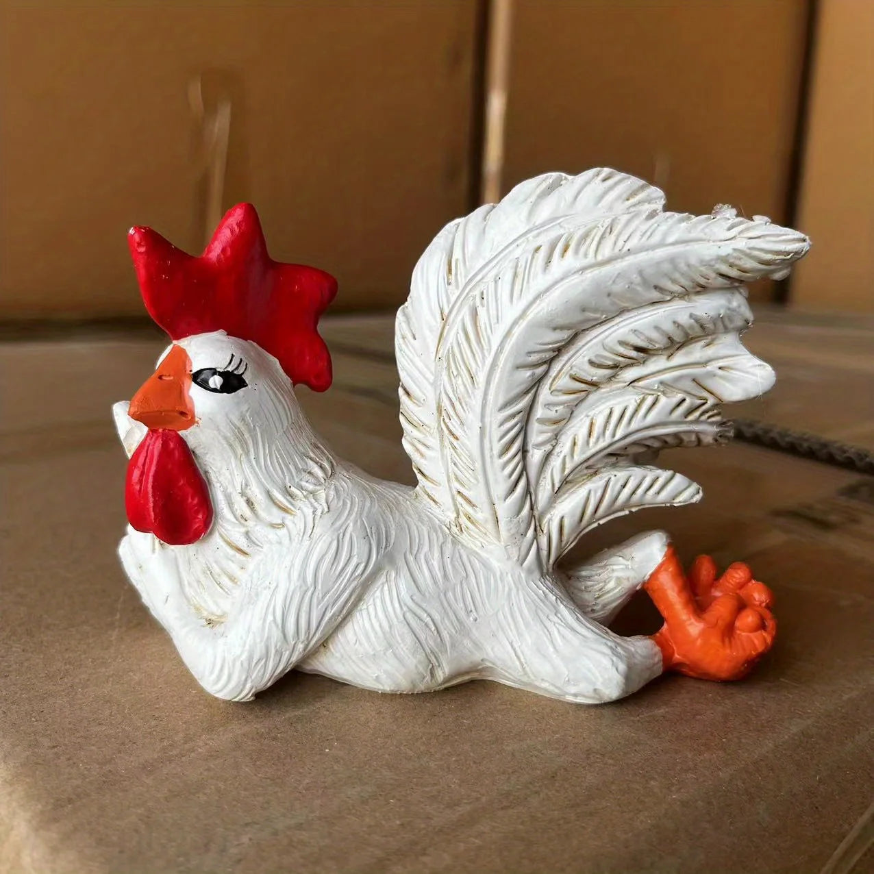 Majestic White Rooster Resin Statue