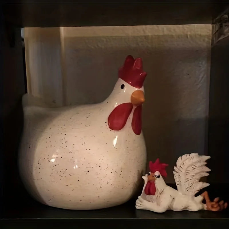 Majestic White Rooster Resin Statue